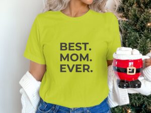 Single Side Best Mom Ever Design Printed - Blue T-Shirt - Rounded Neck T-Shirt For Women