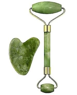 Facial Massager Jade Roller & Gua Sha Tool 100% Natural Himalayan Stone for Face Neck Healing Skin Wrinkles & Serum Application.