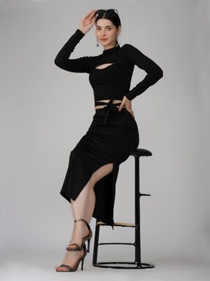 Black crop top & skirts party wear dress for women