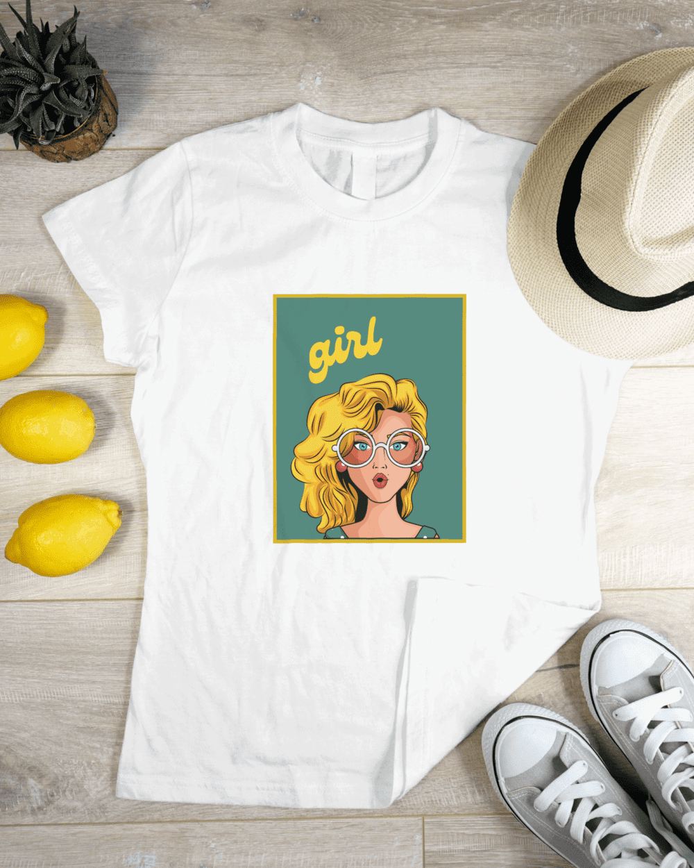 Single Side Girl Printed - White T-Shirt - Rounded Neck T-Shirt For Women