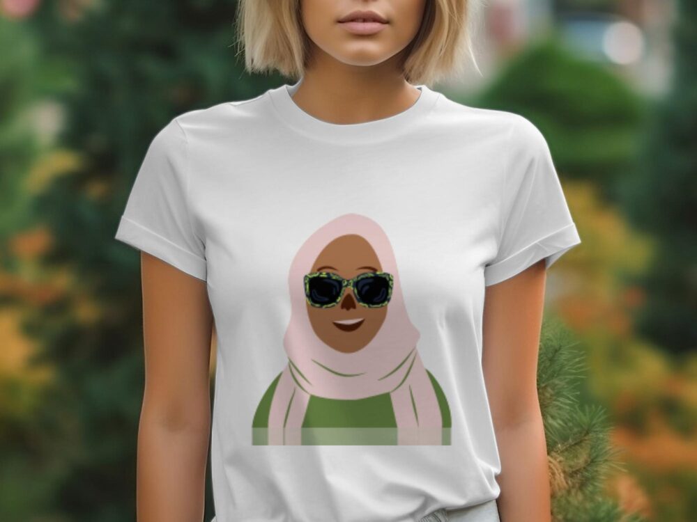 Single Side Girl With Goggles Design Printed - White T-Shirt - Rounded Neck T-Shirt For Women
