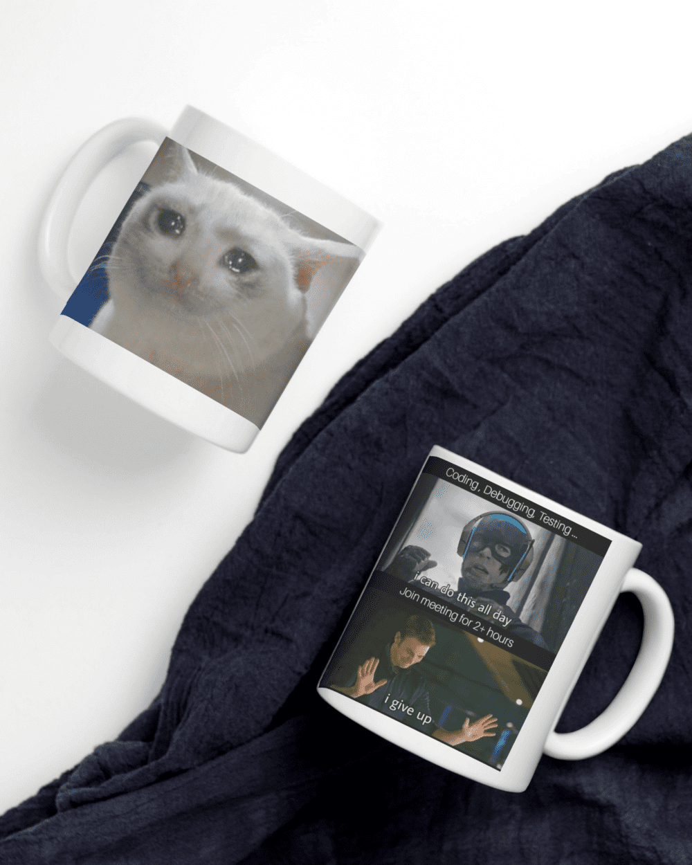 White Printed Mug - Coder Meme With Captain America