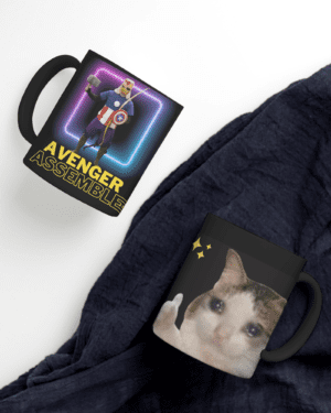 Black Printed Mug- Avenger And Funny Cat Reaction Memes Printed Mug