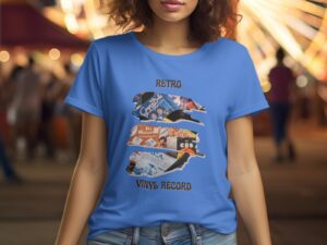 Single Side Retro Vinyl Record Design Printed - Yellow T-Shirt - Rounded Neck T-Shirt For Women
