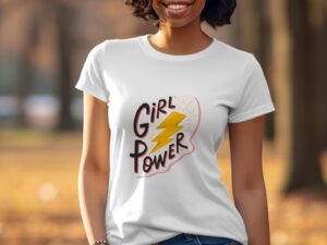 Single Side Girl Power Design Printed - Yellow T-Shirt - Rounded Neck T-Shirt For Women