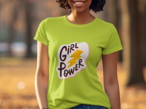 Single Side Girl Power Design Printed - Yellow T-Shirt - Rounded Neck T-Shirt For Women