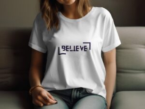 Single Side Believe Printed - Blue T-Shirt - Rounded Neck T-Shirt For Women