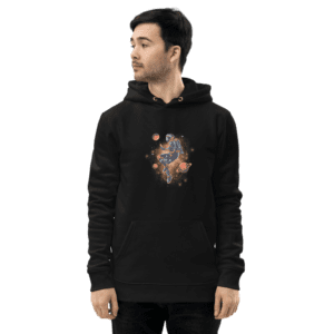 Men Full Sleeve - Black Hoodie - Cool Looking Astronaut With Planet Graphic Design
