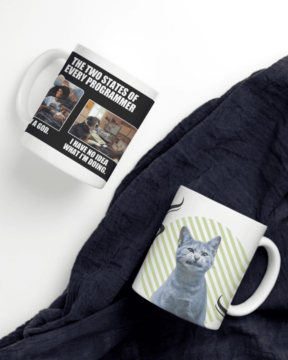 White Printed Mug - I Am God Coder Meme With Funny Cat