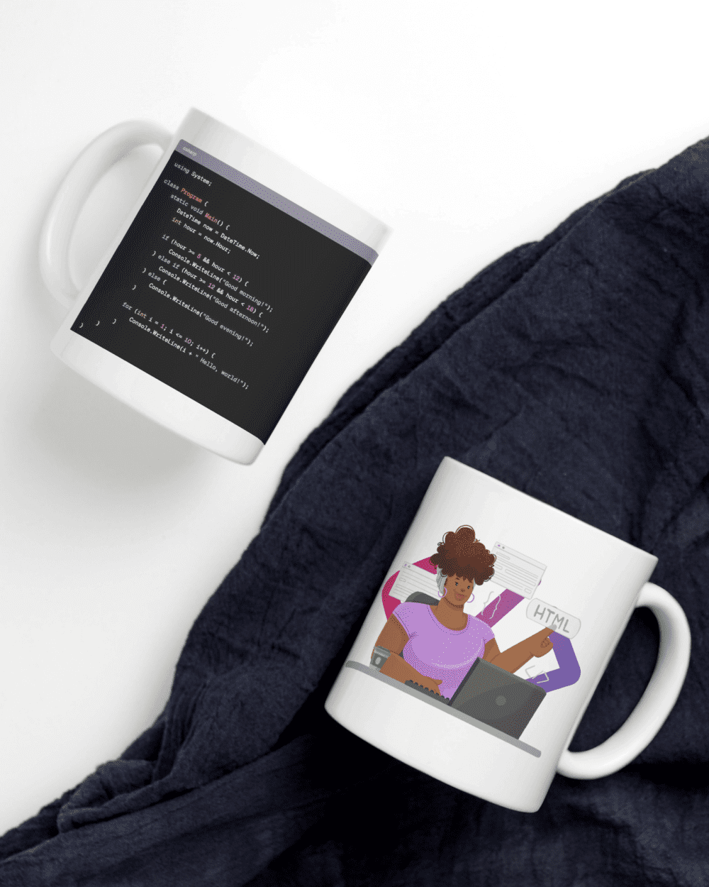 White Printed Mug - Person With Code