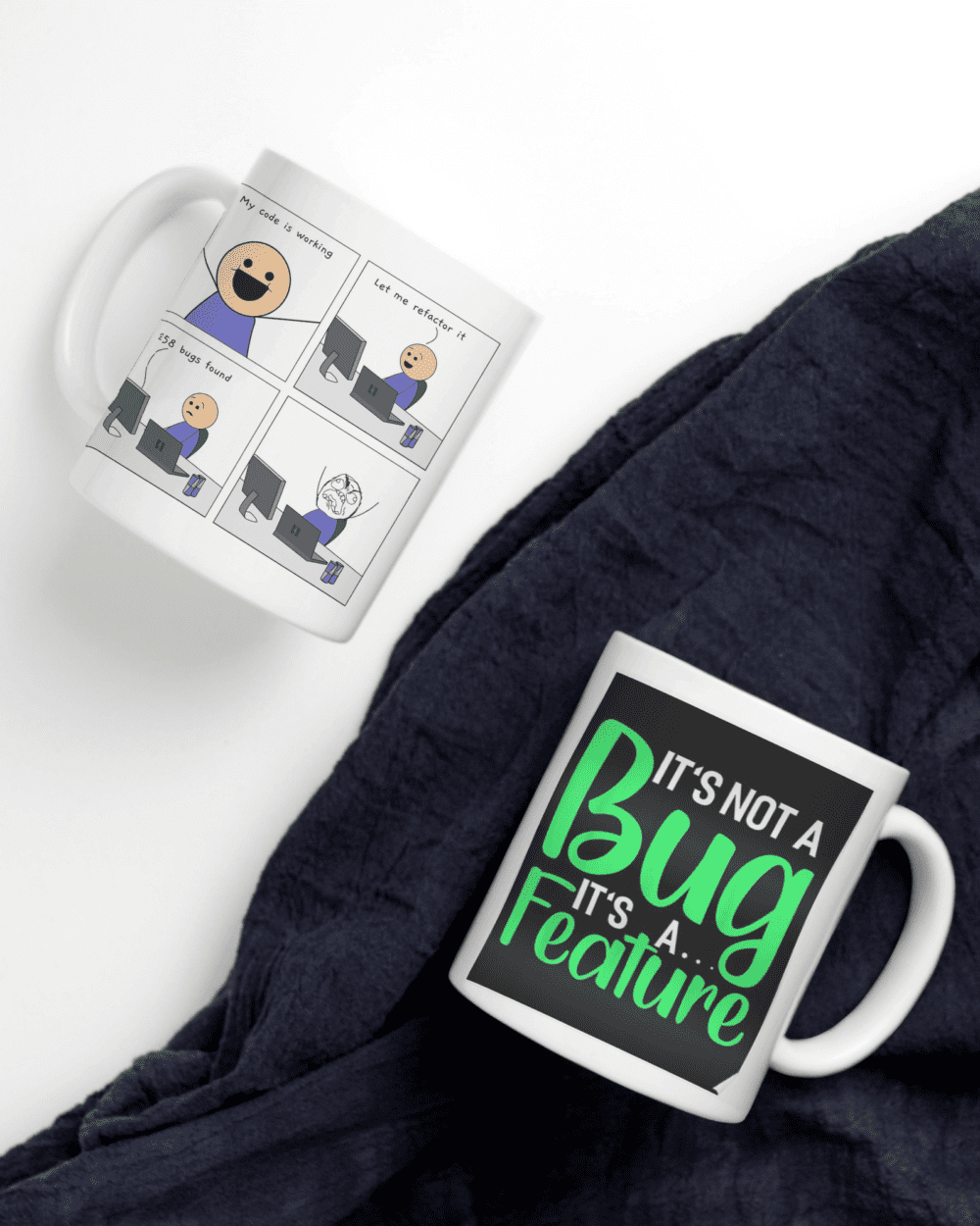 White Printed Mug - Code Bug Meme