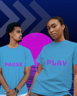 Single Side Couple Printed T-shirt - Play And Pause