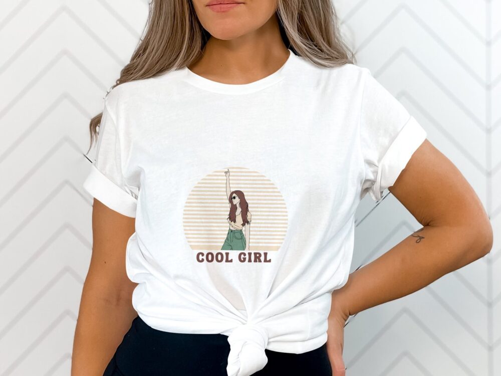 Single Side Cool Girl Design Printed - Blue T-Shirt - Rounded Neck T-Shirt For Women