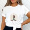 Single Side Cool Girl Design Printed - Blue T-Shirt - Rounded Neck T-Shirt For Women