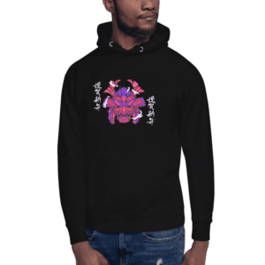 Men Full Sleeve - Black Hoodie - Japanese Samurai Warrior Face Printed Graphic Design