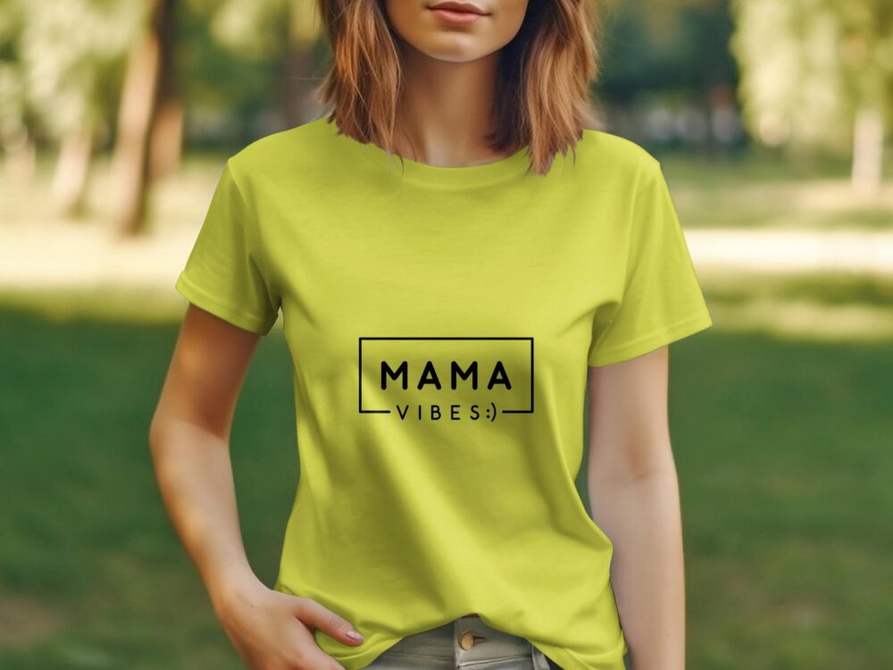 Single Side Mama Vibes Design Printed - Yellow T-Shirt - Rounded Neck T-Shirt For Women
