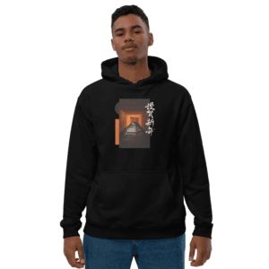 Men Full Sleeve - Black Hoodie - Japanese Text With Mountain Printed Graphic Design