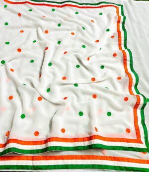 Tiranga Embroidered Circle Solid Print Heavy Georgette Saree