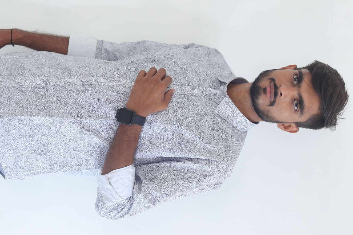 Men's Pure Cotton Regular Fit White with Gray Design Full Sleeve Shirt For Men