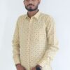 Men's Pure Cotton Regular Fit Light Yellow with Gray arrow Design Full Sleeve Shirt For Men