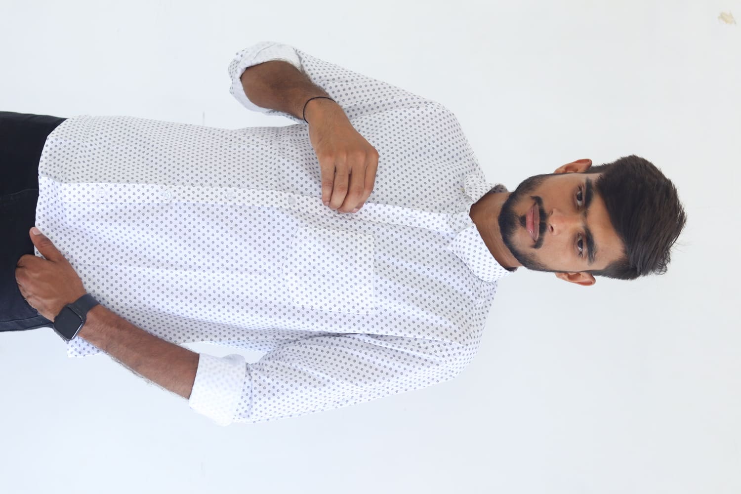 Men's Pure Cotton Regular Fit White with Gray dots Design Full Sleeve Shirt For Men