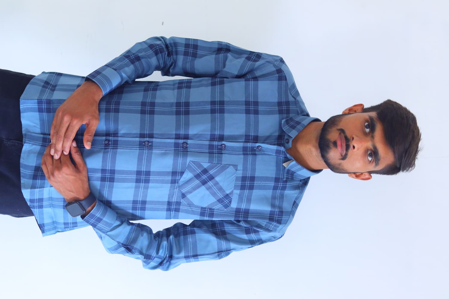 Men's Pure Cotton Regular Fit Light Blue with Dark Blue Check Design Full Sleeve Shirt For Men