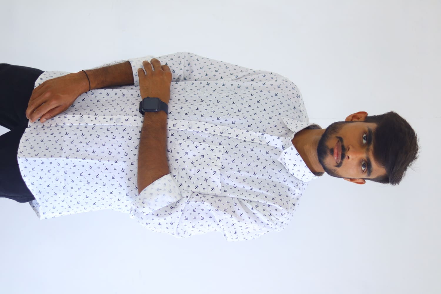 Men's Pure Cotton Regular Fit White with Gray Design Full Sleeve Shirt For Men