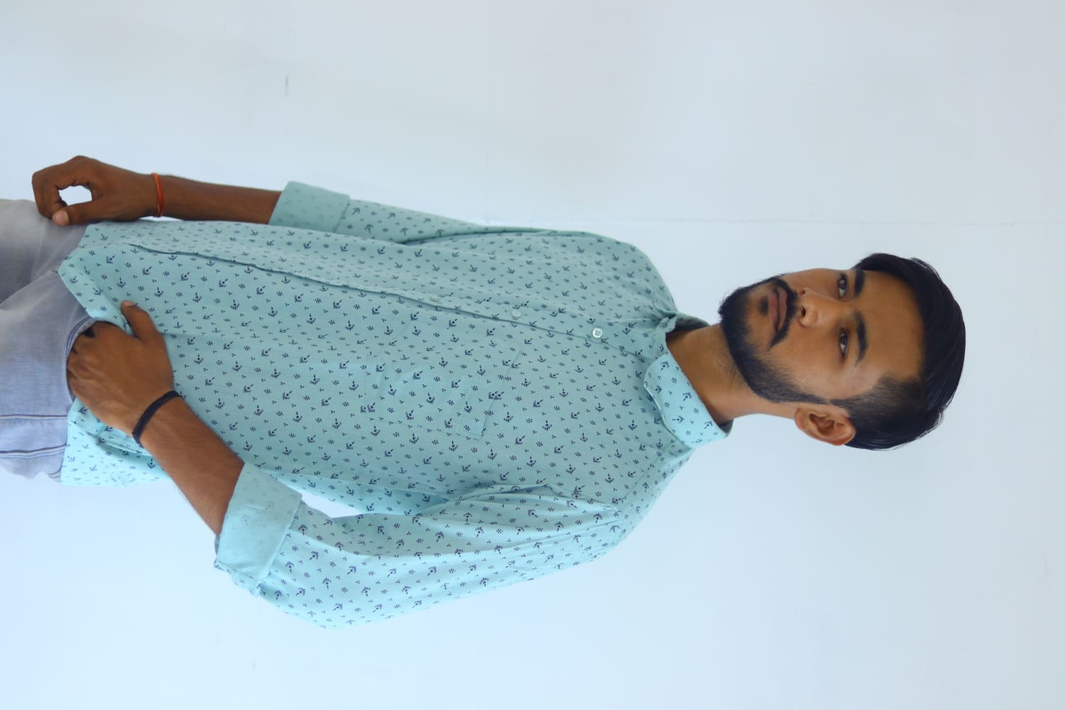Men's Pure Cotton Regular Fit Light Green with Gray Design Full Sleeve Shirt For Men
