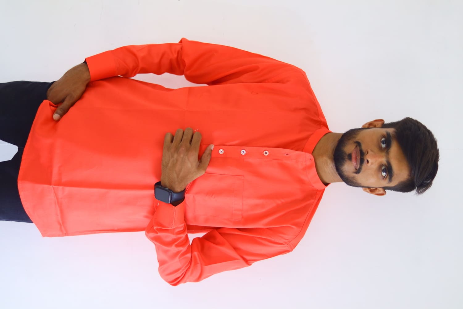 Men's Pure Cotton Regular Fit Orange color Full Sleeve Kurta For Men